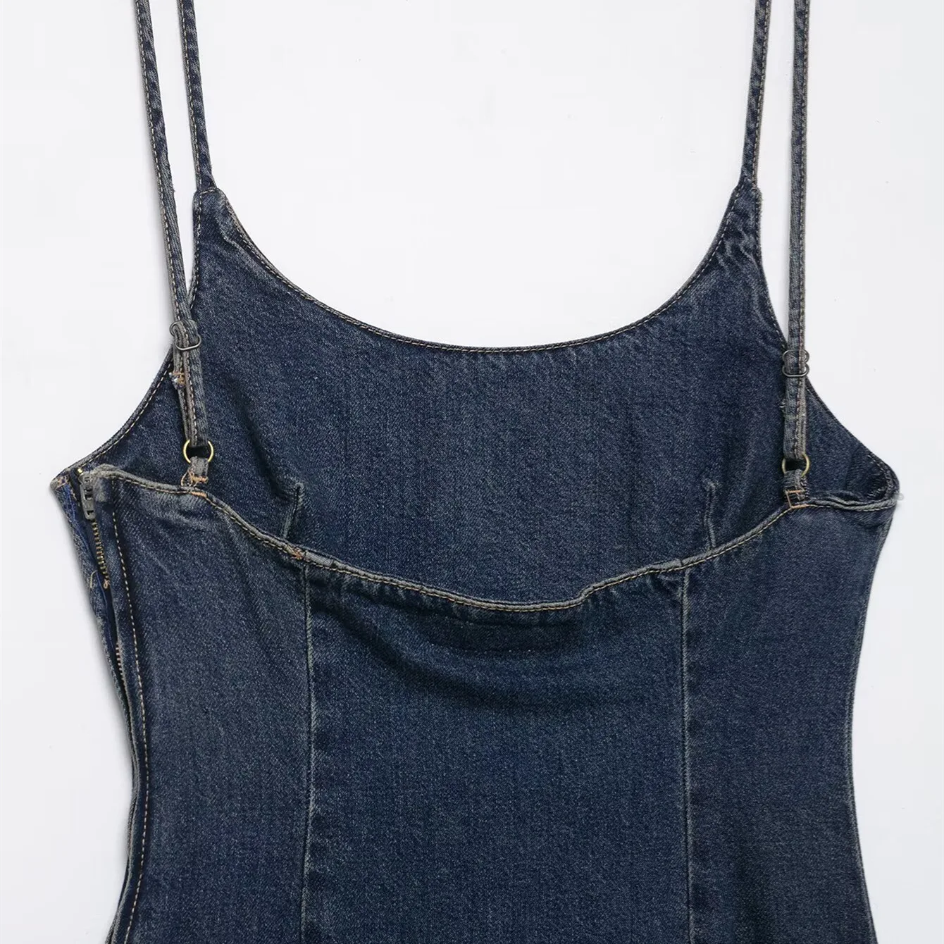 冬レトロ新作 レディース ミディアム丈 デニムプリーツサスペンダードレス エスニック風 ステージ衣装 トレンドファッションドレス