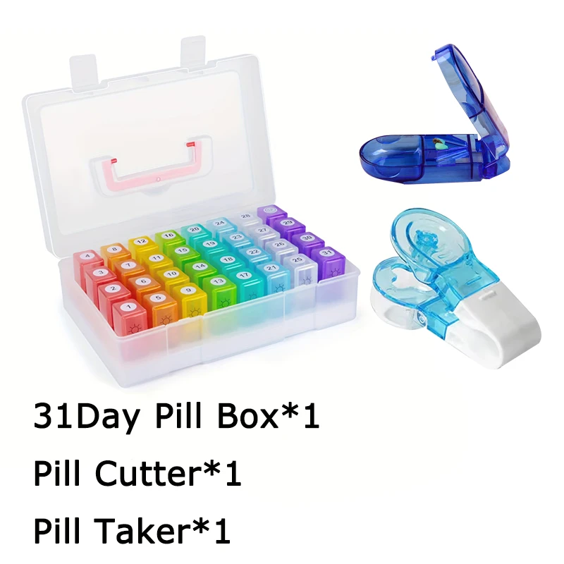 Monthly Pill Organizer 2 Times a Day with 32 Daily Compartments 30 Day Travel Pill Box for Fish Oil, Vitamins Supplements