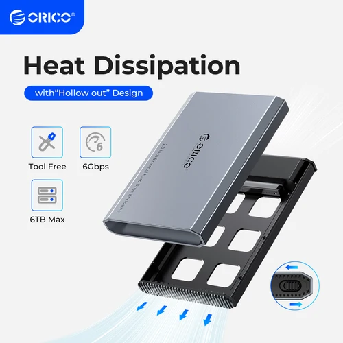 Imagen 1 del producto ORICO-carcasa de disco duro externo tipo C de 2,5 pulgadas, carcasa de aleación de aluminio y ABS, diseño de disipación de calor para Macbook Style, 5Gbps