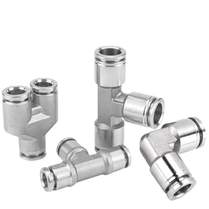 Raccord de Tuyau d'Air en Acier Inoxydable 304, Connecteur Pneumatique, Raccord D.lique à Dégagement Rapide, PU, PY, PE, 4, 6, 8, 10, 12mm