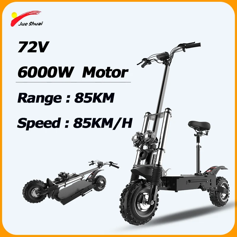 6000W Foldable Electric Scooter with Seat 85KM/H Top Speed E scooter Double Hydraulic Shock Absorption Trottinettes électriques