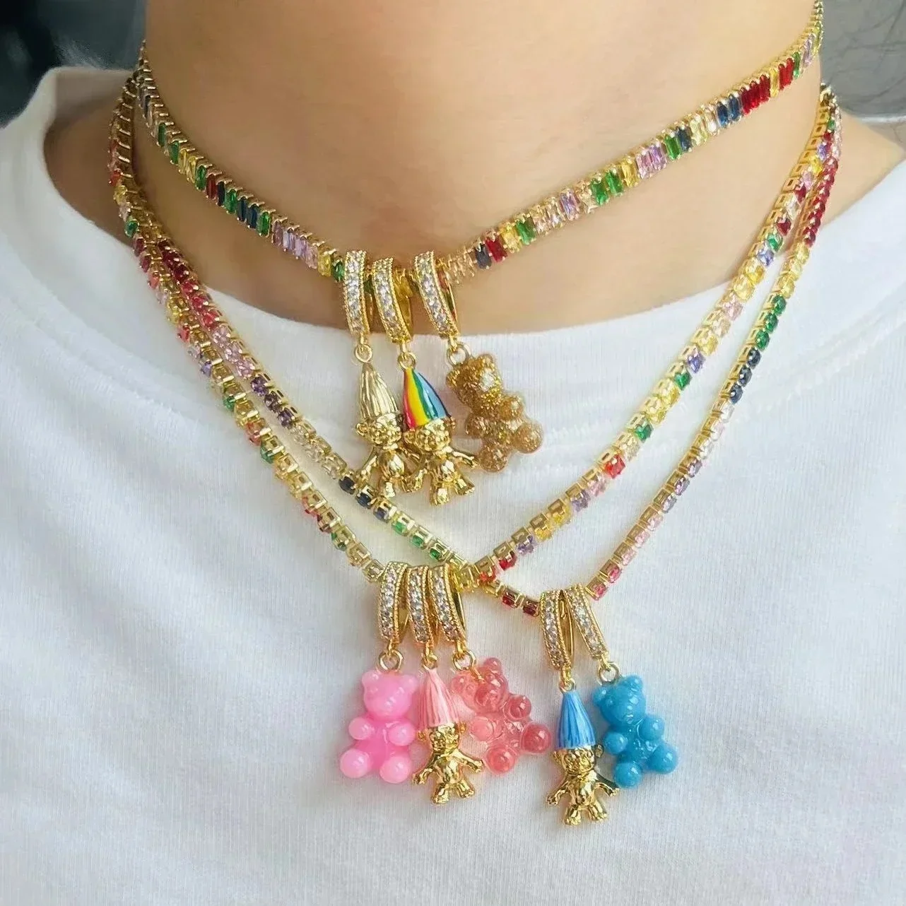Bunte Zirkon Halskette Charms Frauen Harz Gummibärchen Emaille Elf Herz Anhänger für Halskette Herstellung DIY Weihnachten Neujahr Geschenke