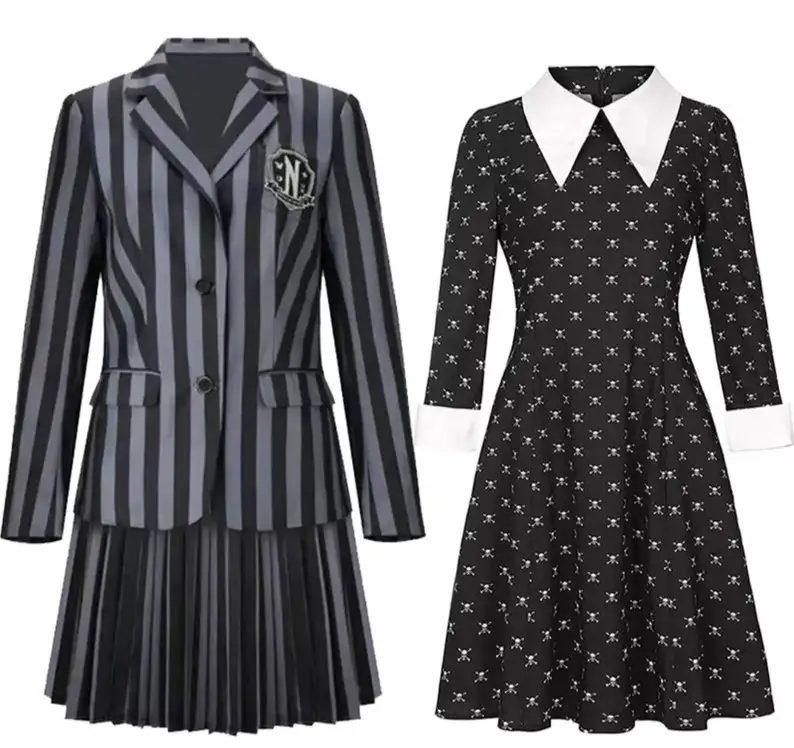 Wednesday Addams Girls Black tulle dress Wednesday Addams Nevermore Academy Black School Uniform Adult/Kids Matching Dress Up