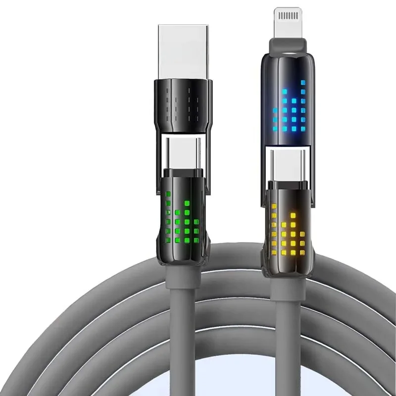 240W 4w1 Światło oddechowe Kabel samochodowy Kabel szybkiego ładowania Kabel zasilający do iPhone'a typu C Huawei Samsung Xiaomi — zdjęcie produktu 6