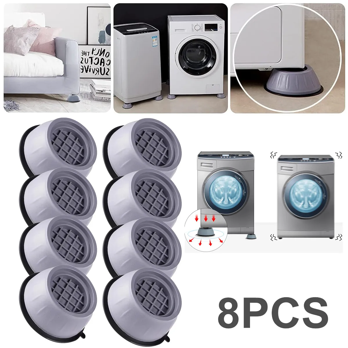 8PCS Anti Vibration Rubber Feet Pads for Washing Machine & Dryer, Heavy Duty Anti-Slip Shock Absorber Support Base Mats, Noise & Vibration Reduction, Furniture Risers For Washer, Dryer, Refrigerator & Furniture