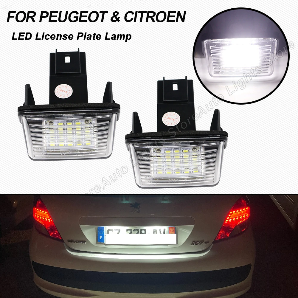 2PC LED License Plate Light For Peugeot206 207 407 206 306 406 No Error Number Plate Light Lamp For Citroen C3 C5 Berlingo Xsara