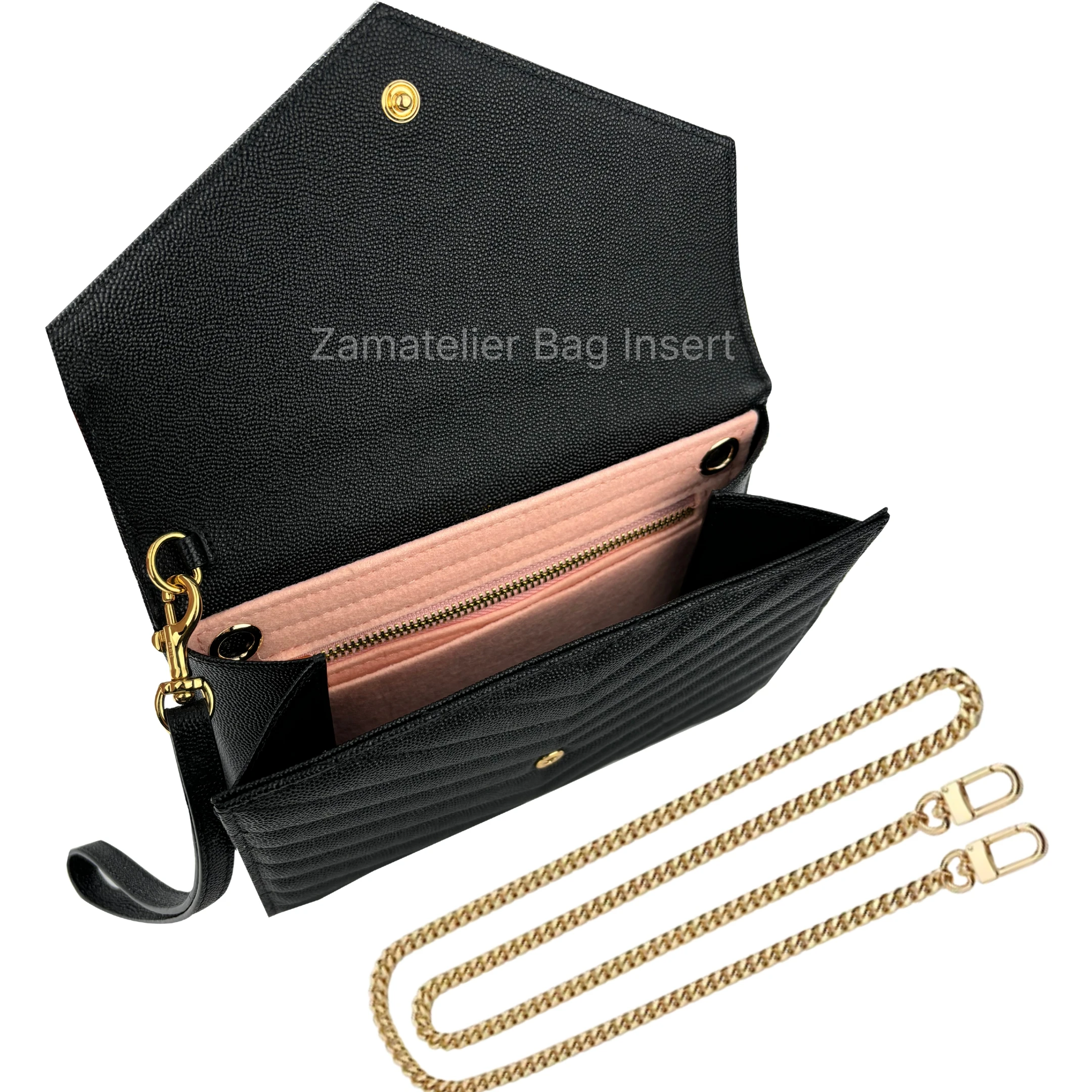 

Cassandre Clutch Monogram Conversion Kit - Convert to Shoulder Crossbody Bag with Felt Insert Organizer Gold/Black/Silver Chain