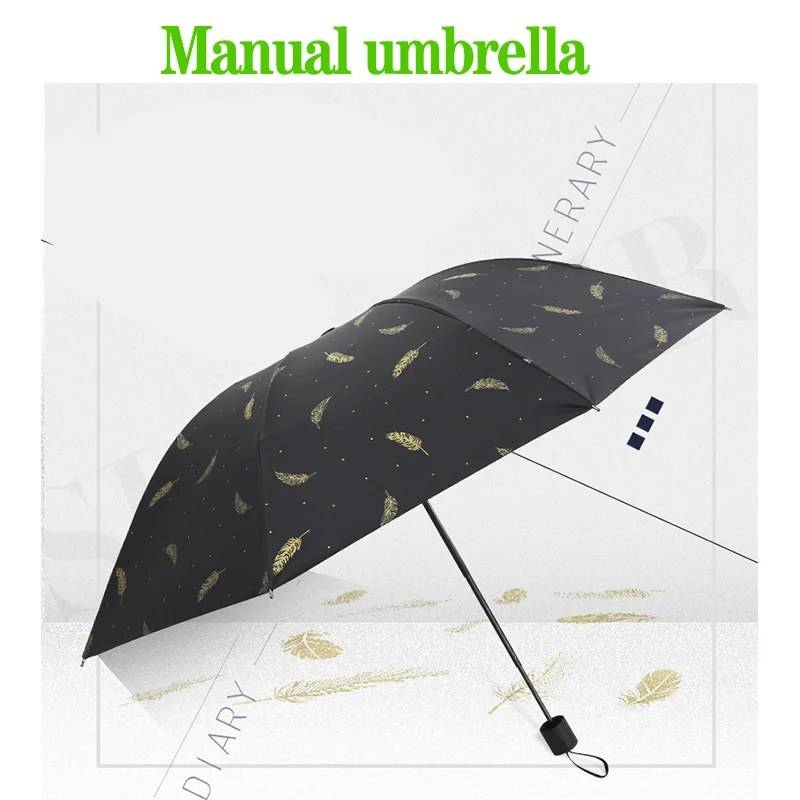 Folding Umbrella For Women Men Simple Black Umbrella Rain 8 Ribs Lightweight Travel Outdoor Luxury Umbrella Ultraviolet Proof