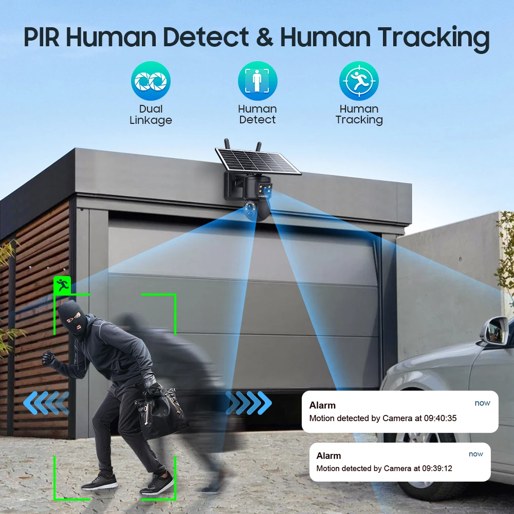 Dual Lens 4G Camera Solar PIR Human Detection Night Vision Waterproof Security Video IP Camara 8MP 4K Battery CCTV Monitor