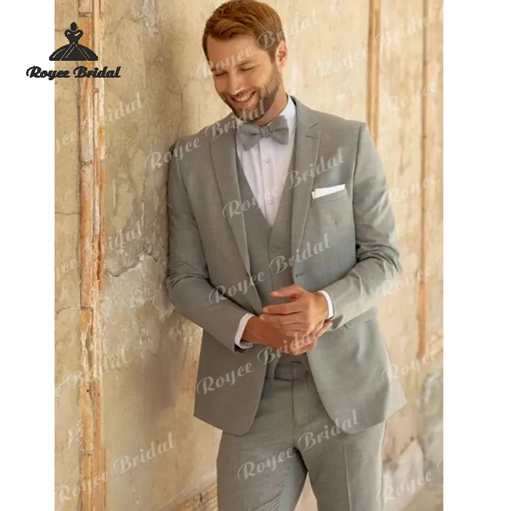 Trajes de boda de tres piezas con un solo botón para hombre, traje de noche de graduación con solapa ajustada de color sólido, 2026