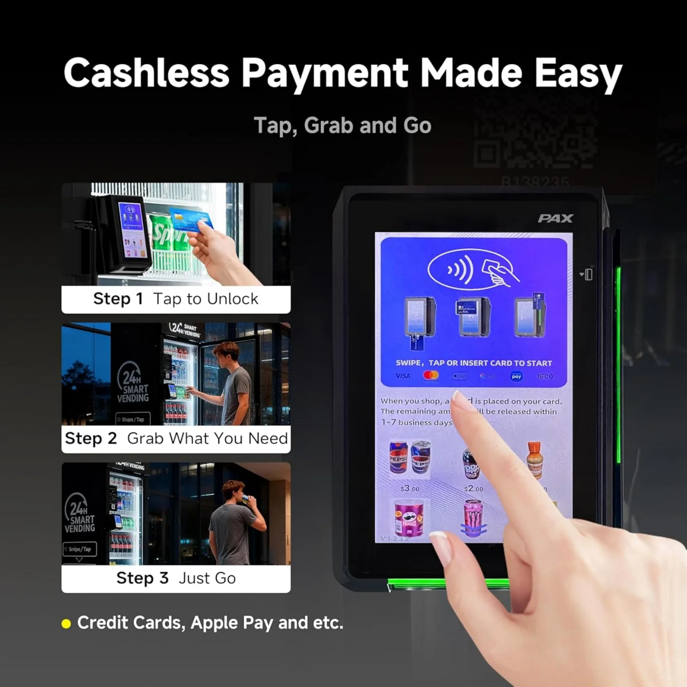 SMART REFR!GERATED COMBO VEND!NG MACH!NE W!TH CASHLESS PAYMENT IDEAL SELF-SERV!CE BUS!NESS FOR SNACKS DR!NKS US542 BLACK PRO