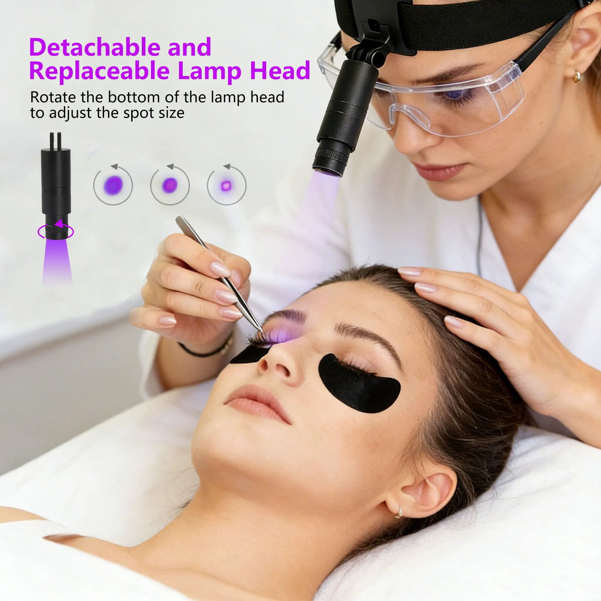 6W LED Spotlight Head-mounted Eyelash Grafting Extension Nail Beauty with Foot Pedal Ultraviolet UV Cure Lamp 1/2 bottle glue