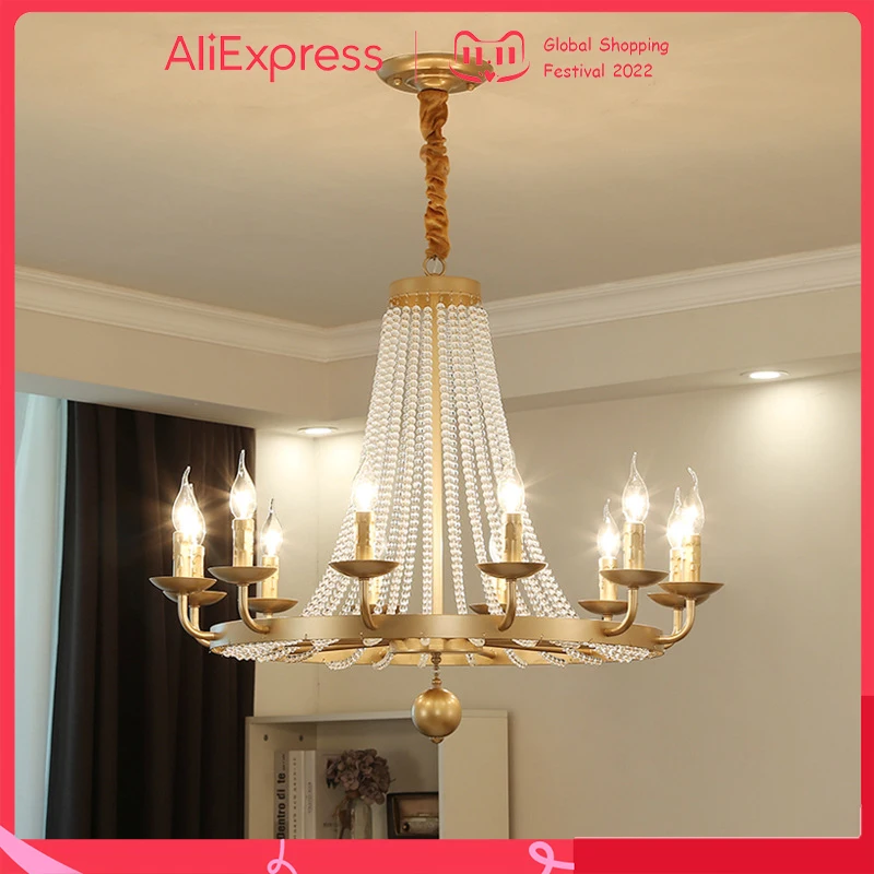 

American Luxury Chandelier French Romantic LED Crystal Candle Light For Villa Hotel Lobby Living Room Kitchen Home Decor Lustres