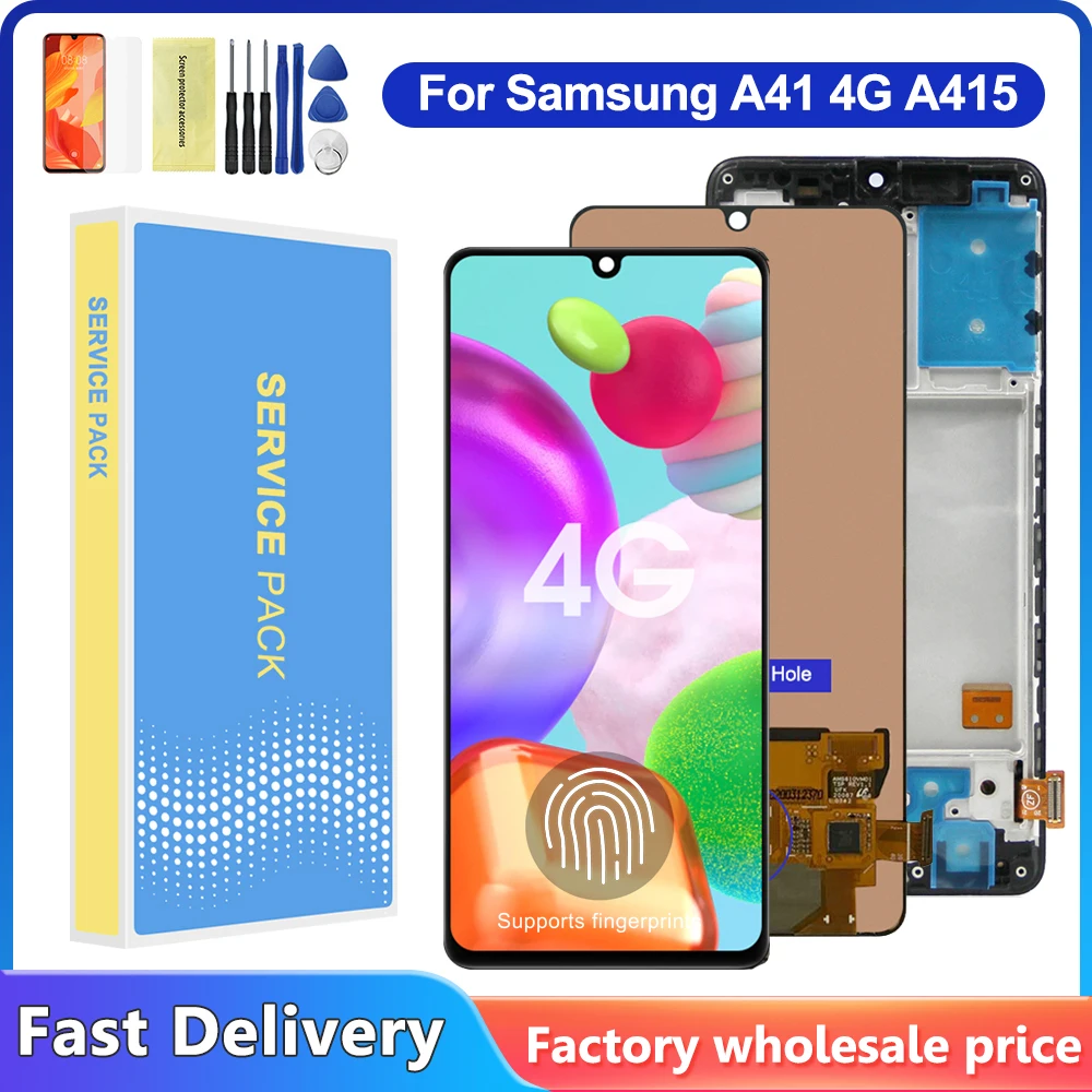 Tested A41 4G Display Screen, for Samsung A41 A415 A415F LCD Display Touch Screen Digitizer with Frame Replacement