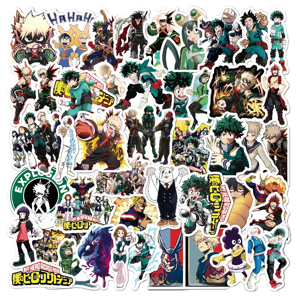 AliExpress Bandai 10/30/50pcs My Hero Academia Stickers Deku Uraraka Anime Sticker Laptop Skateboard Bike Phone