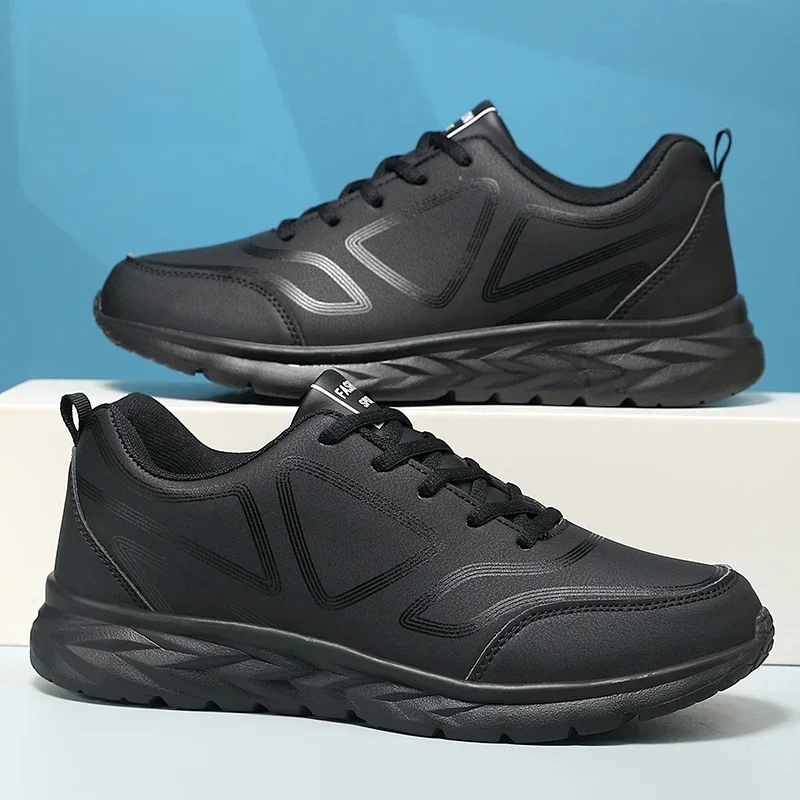 Yrzl schwarze Laufschuhe Leder wasserdichte sportliche Turnschuhe Männer tragen widerstands fähige