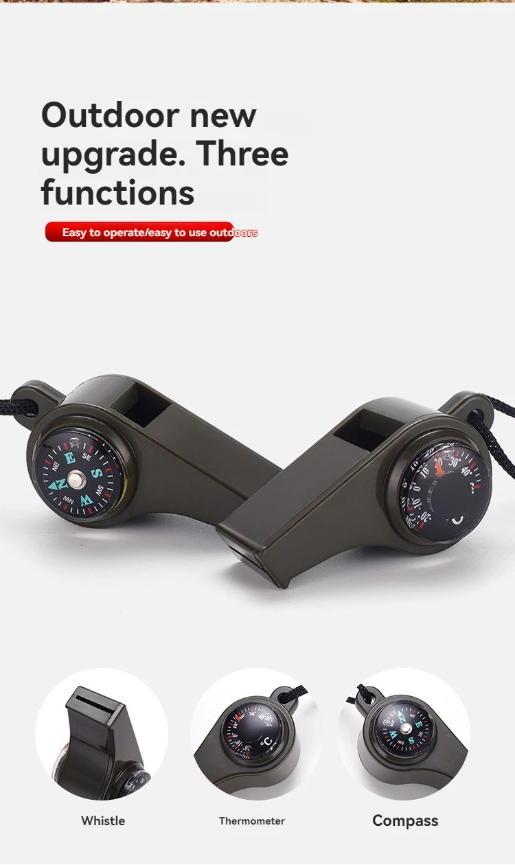 Outdoor multi-function three-in-one whistle life-saving whistle with compass thermometer competition referee whistle