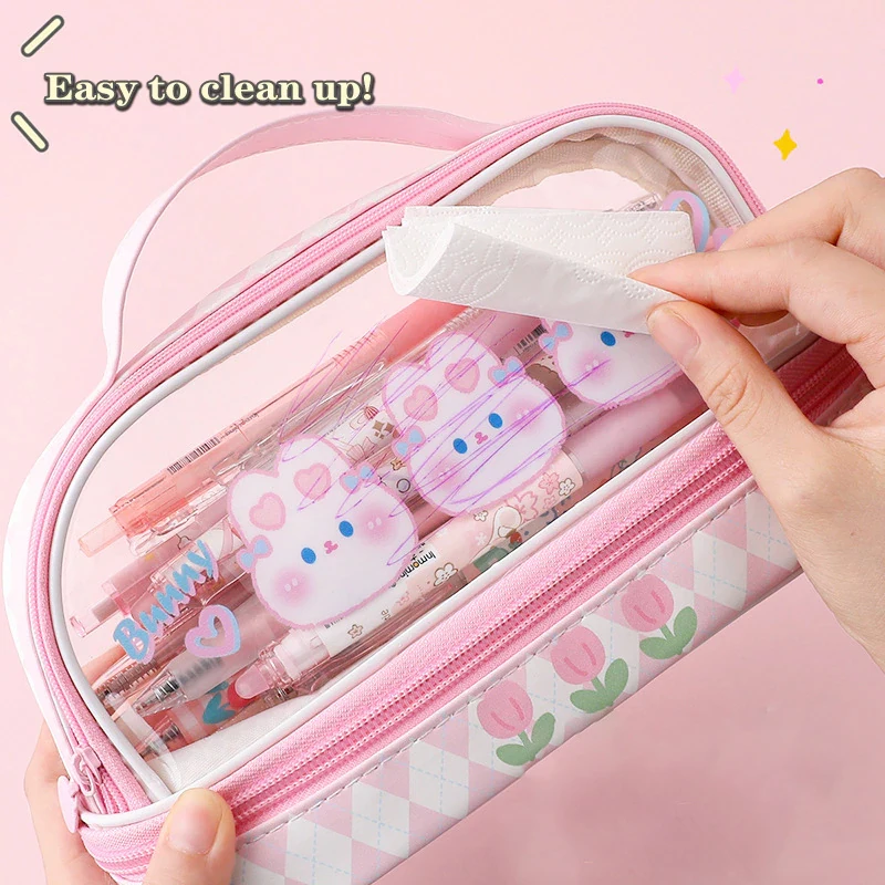 Astuccio Kawaii portapenne coreano a doppio strato di grande capacità utile organizzatore di cancelleria forniture scolastiche per ragazze