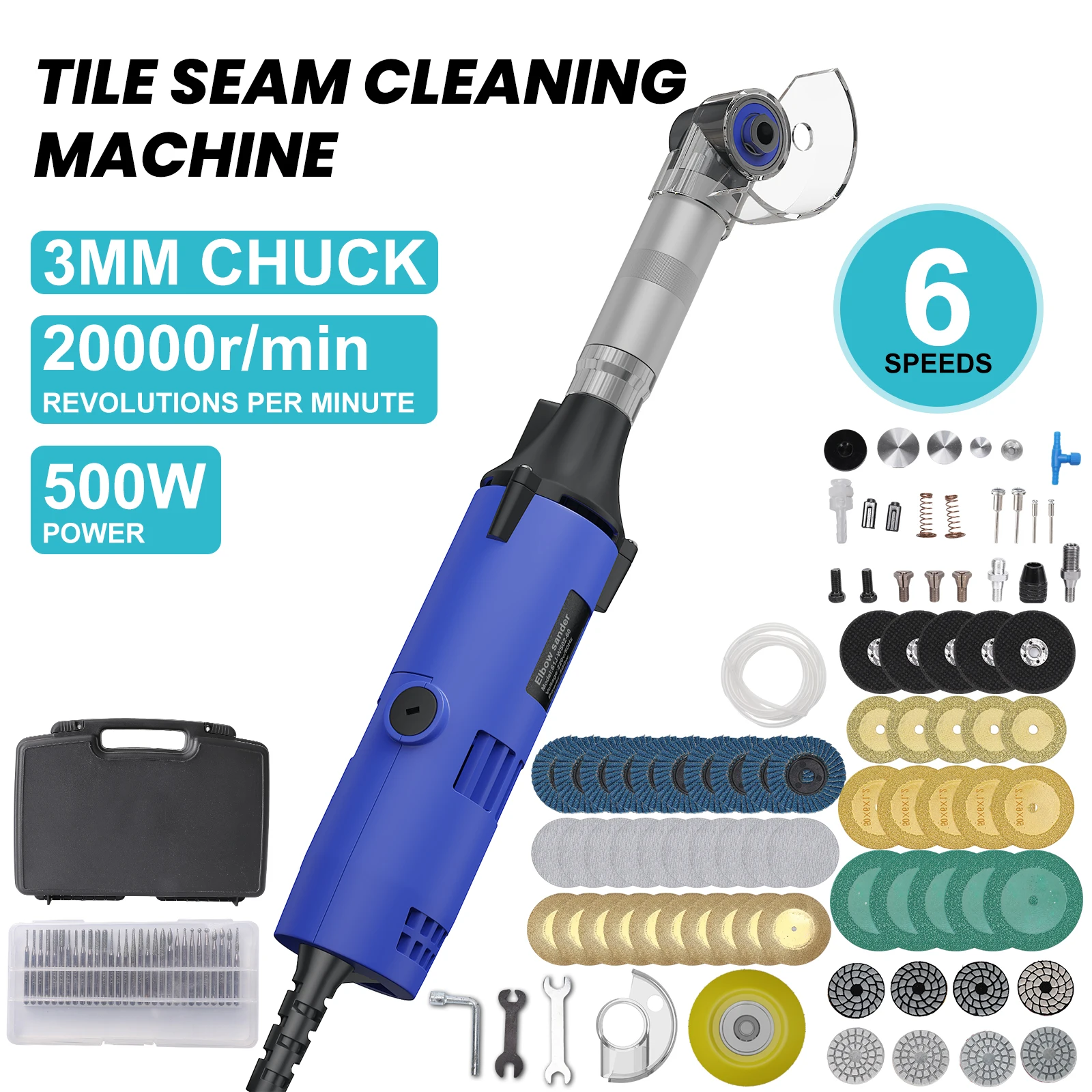 90 °   Outil de pose de carreaux en céramique, meuleuse droite électrique 500W, 6 vitesses variables, machine de polissage et ponçage avec éclairage