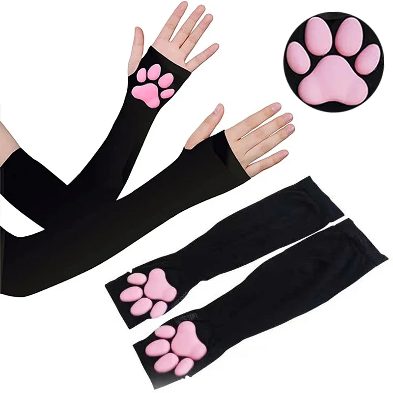 Manchons de Protection solaire griffe de chat pour femmes et filles, 1 paire, mignons patte de chat sans doigts, gants Lolita Cosplay, mitaines de fête d'halloween