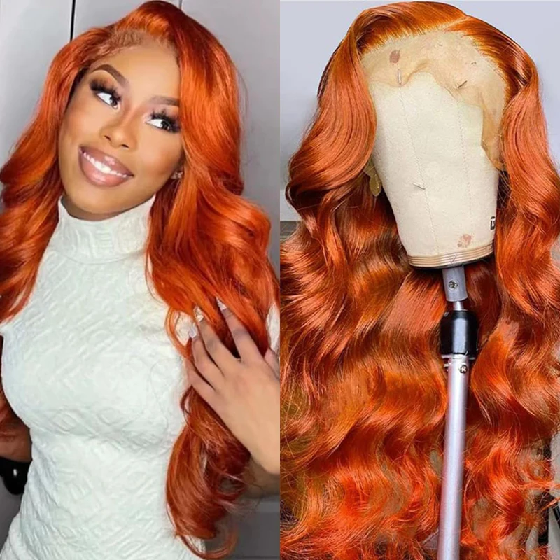 36 Inch Ginger Orange Body Wave 13x4 Lace Frontal Wig 200 Density 13x6 #350 Colored Wavy Lace Front Human Hair Wig For Women