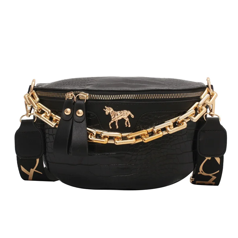 Thick Chain Women\'s Waist Bag Fanny Pack Fashion Shoulder Crossbody Chest Bags Female Belt Bag Crocodile Shoulder Bag