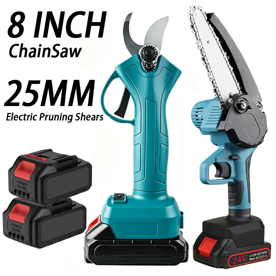 25MM Akku-Elektroschere 8 Zoll Leistungsstarke Kettensäge Gartenwerkzeug zum Beschneiden für Makita 21V Akku ﻿