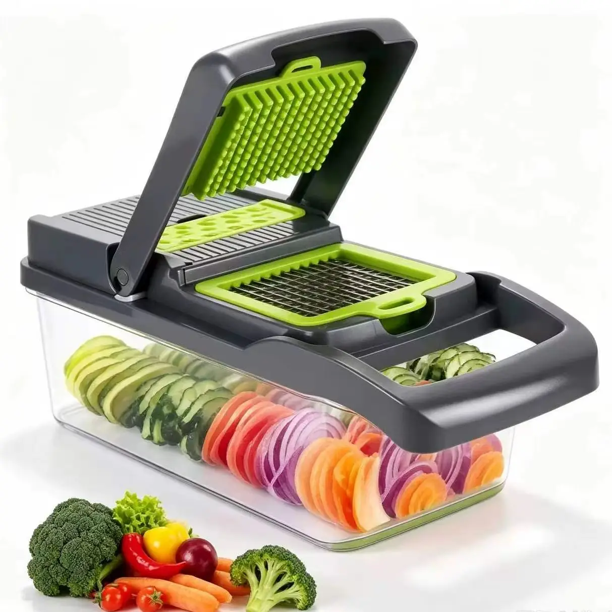 Effortless & Time-Saving Vegetable Chopper with Interchangeable Blades, Multi-Functional Food Dicer for Quick & Uniform Cutting of Onions, Vegetables, Fruits & Salads