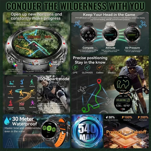 Imagen 2 del producto Reloj Inteligente Militar 2026 con Bluetooth, Llamadas, GPS Integrado, Brújula, Altímetro Barométrico, Resistente al Agua 10ATM, Relojes Inteligentes Deportivos para Hombre