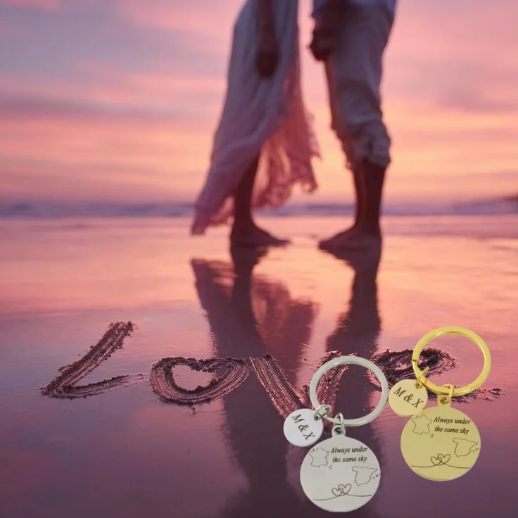 Personalized Key Chain for Couples, Long Distance Relationship Friendship Gift, Always Under the Same Sky, Moving Away Gift