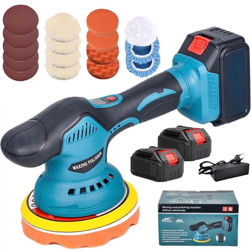 DWiusty 2800-6000 U/min Elektrische Autopoliermaschine, 6 Gänge, kabellose Autowachs- und Poliermaschine mit Schwamm- und Wollpolierpads, Autopolier- und Wachswerkzeug für Makita 21V-Akku.