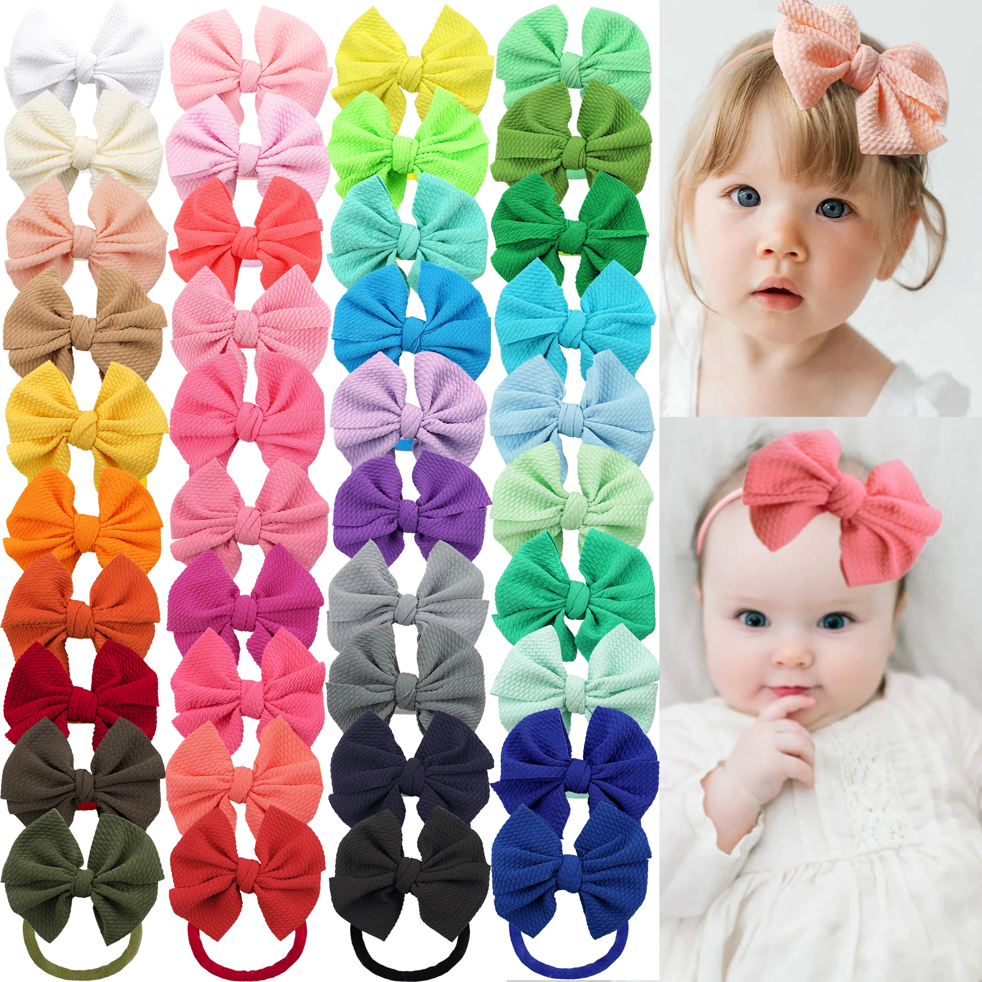 12PCS Newborn Baby Headband For Girls Elastic Knit Children Turban Baby Bows Soft Nylon Kids Headwear Hair Accessories