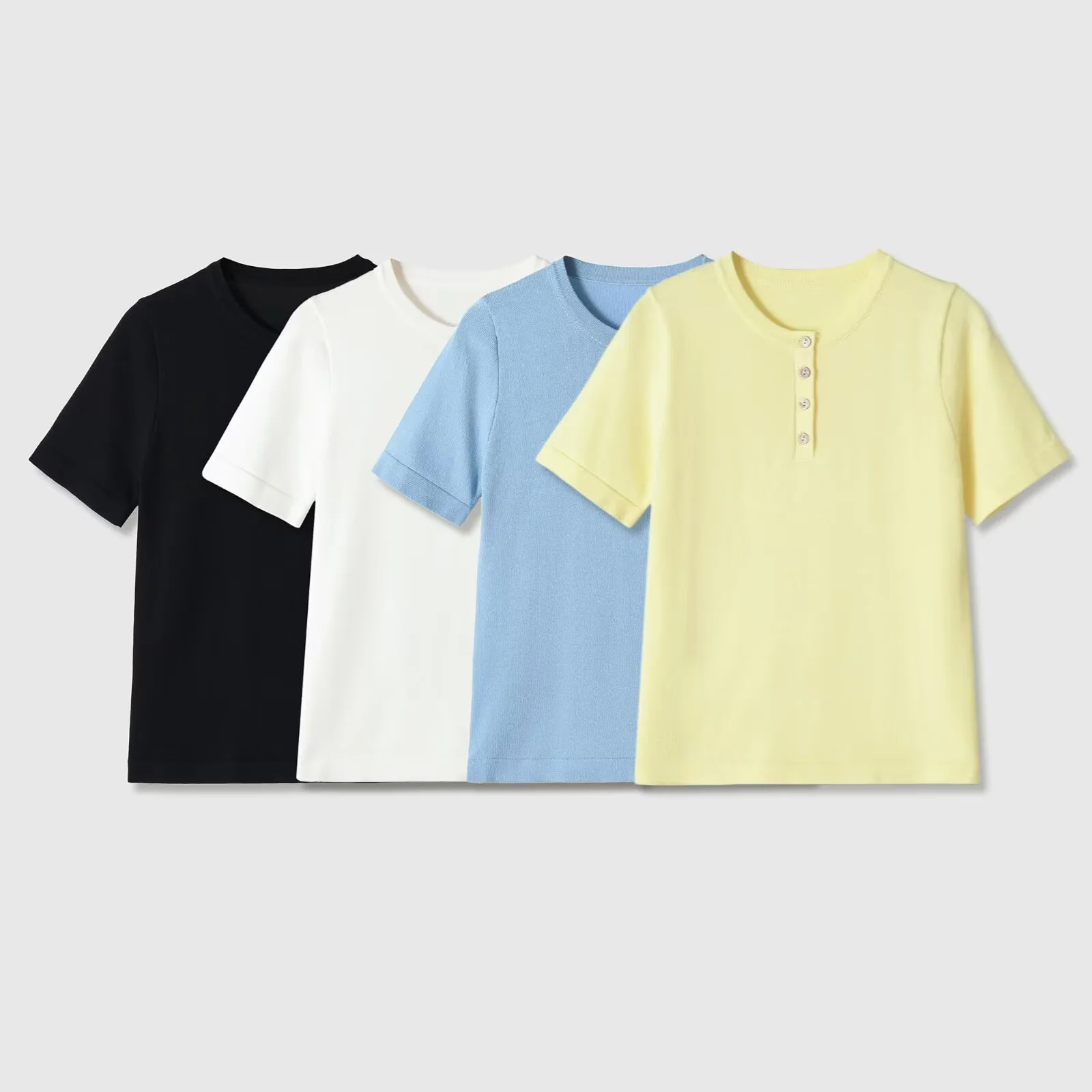 Vintage Knitted T Shirts Women Chic Basic Sweaters Fashion Button Front Blouses Casual Short Sleeve Henley Tops Tees Slim