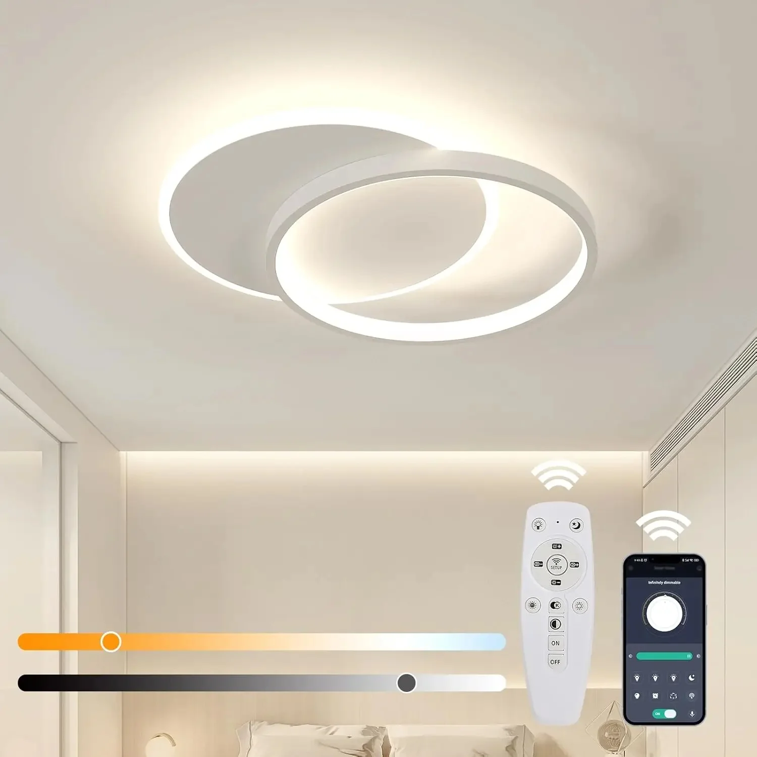 Dimmable LED Ceiling Light, 32W Modern Living Room Ceiling Light with Remote Control,White Round Bedroom Ceiling Light