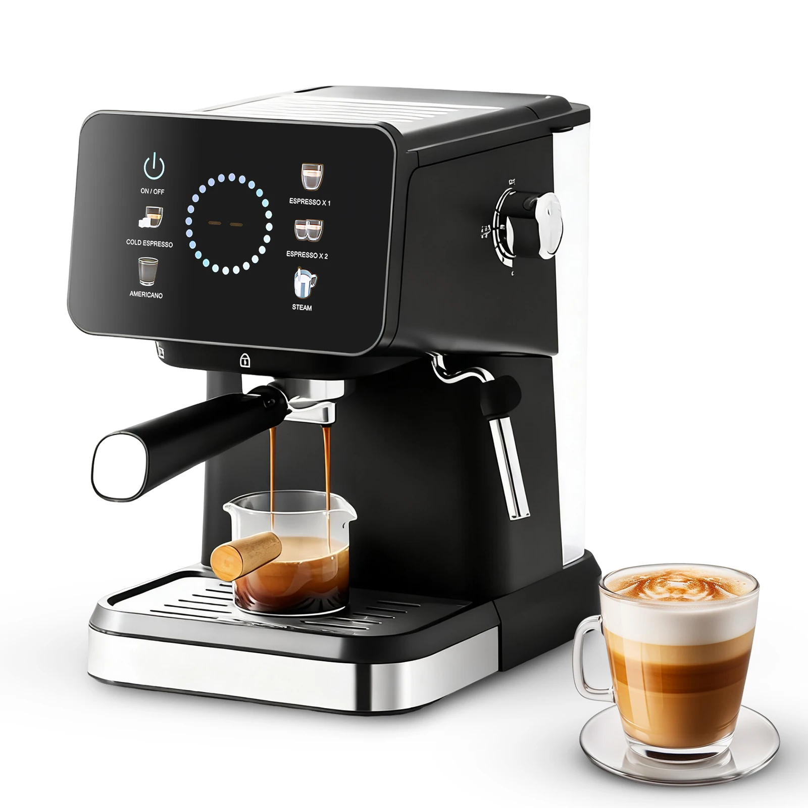 Máquina de café semiautomática 20 Bar 1050W máquina de café expresso com tela sensível ao toque 1,5L tanque de água controle de temperatura PID