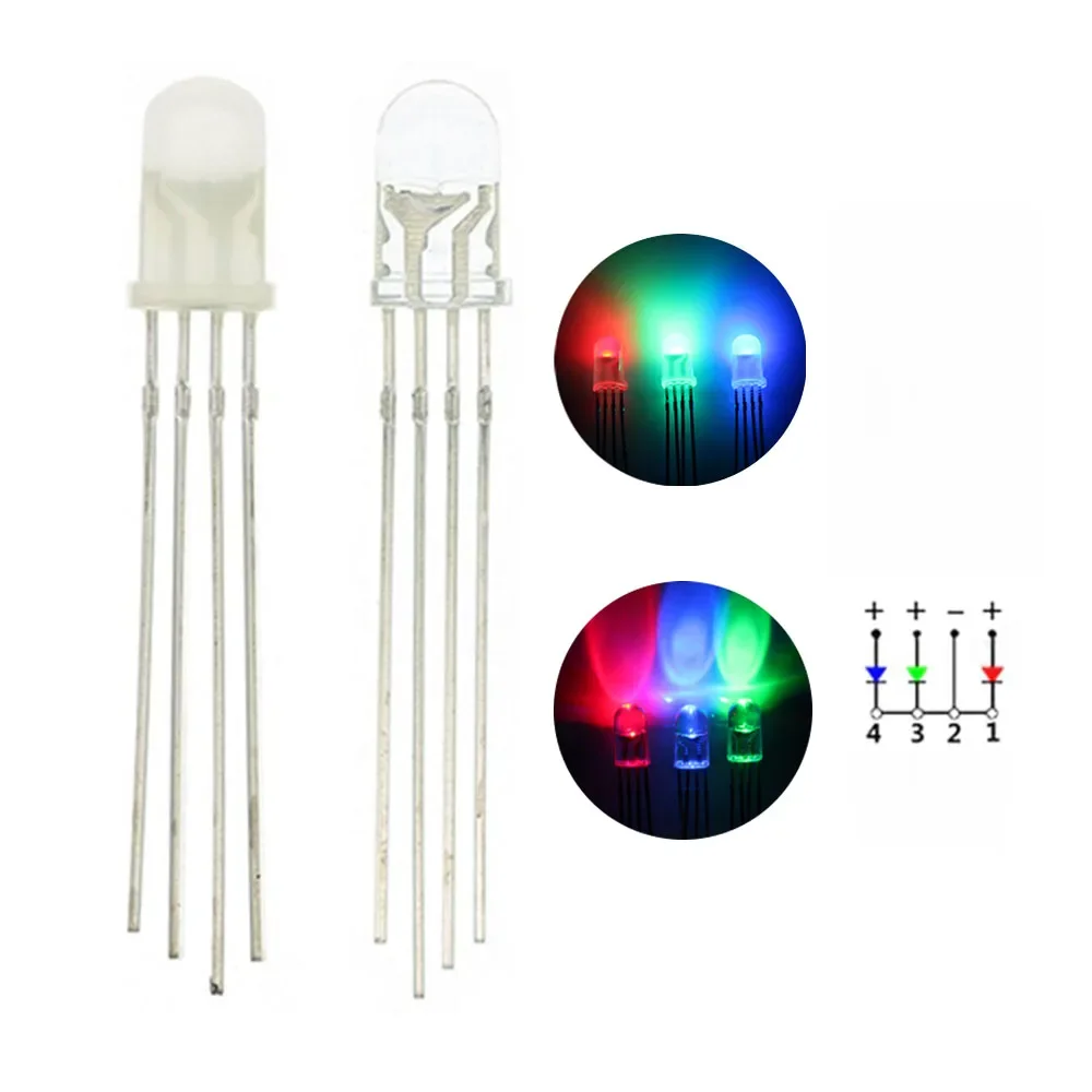 100 sztuk/partia 4pin 5mm RGB LED dioda elektroluminescencyjna wskaźnik Arduino czerwony zielony niebieski wielokolorowy wspólna katoda anodowa DIY żarówka obwodu PCB — zdjęcie produktu 3