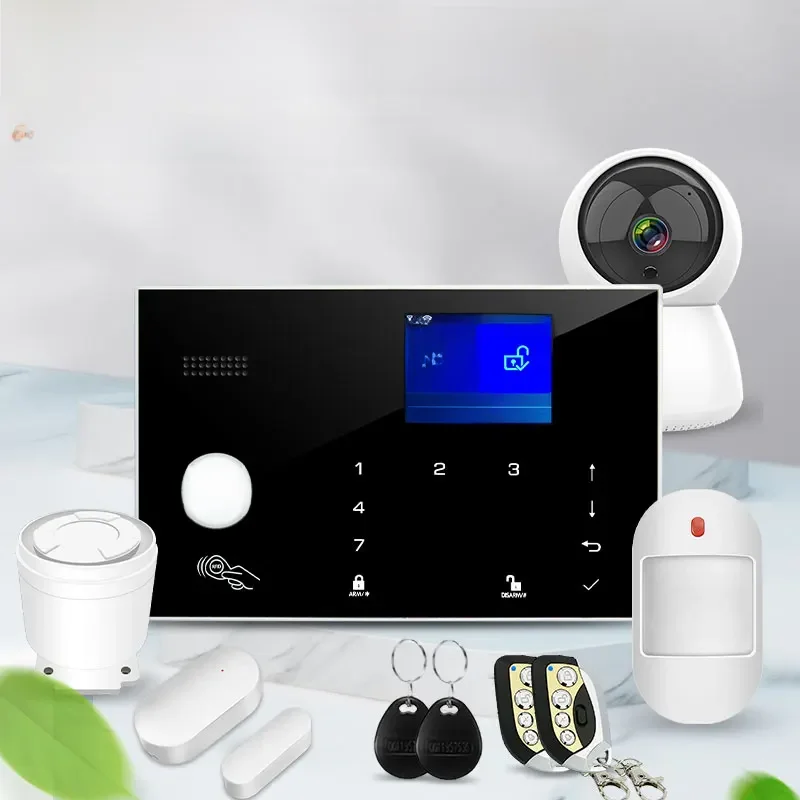 System alarmowy wi-fi GSM 433MHz Home Alarm włamaniowy bezprzewodowy detektor przewodowy RFID klawiatura dotykowa temperatura wilgotność Alexa — zdjęcie 2