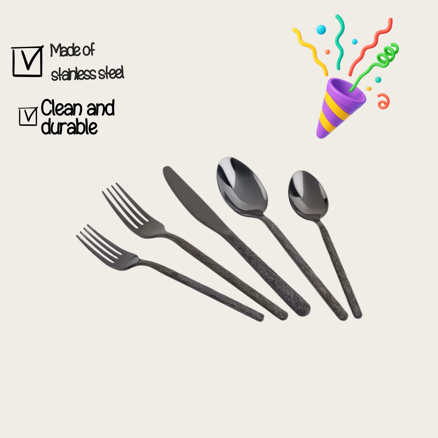 

Набор столовых приборов из черной нержавеющей стали, 20 предметов на 4 человека, современная столовая посуда для столовой, полный набор столовых приборов с гладкой отделкой