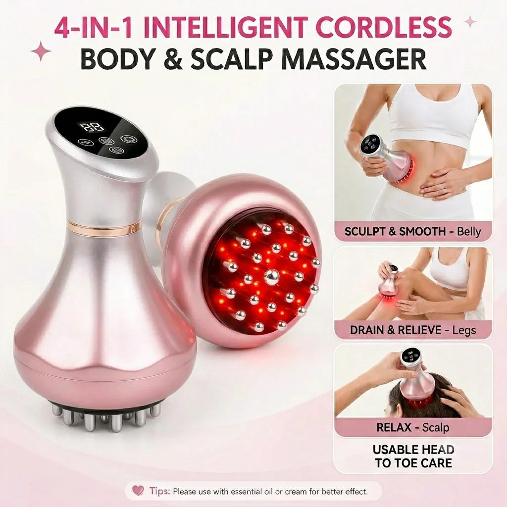 

4 In 1 Cordless Body Slimming Massager Anti Cellulite Red Light Therapy EMS Electric Meridian Massage Body Relaxation Device