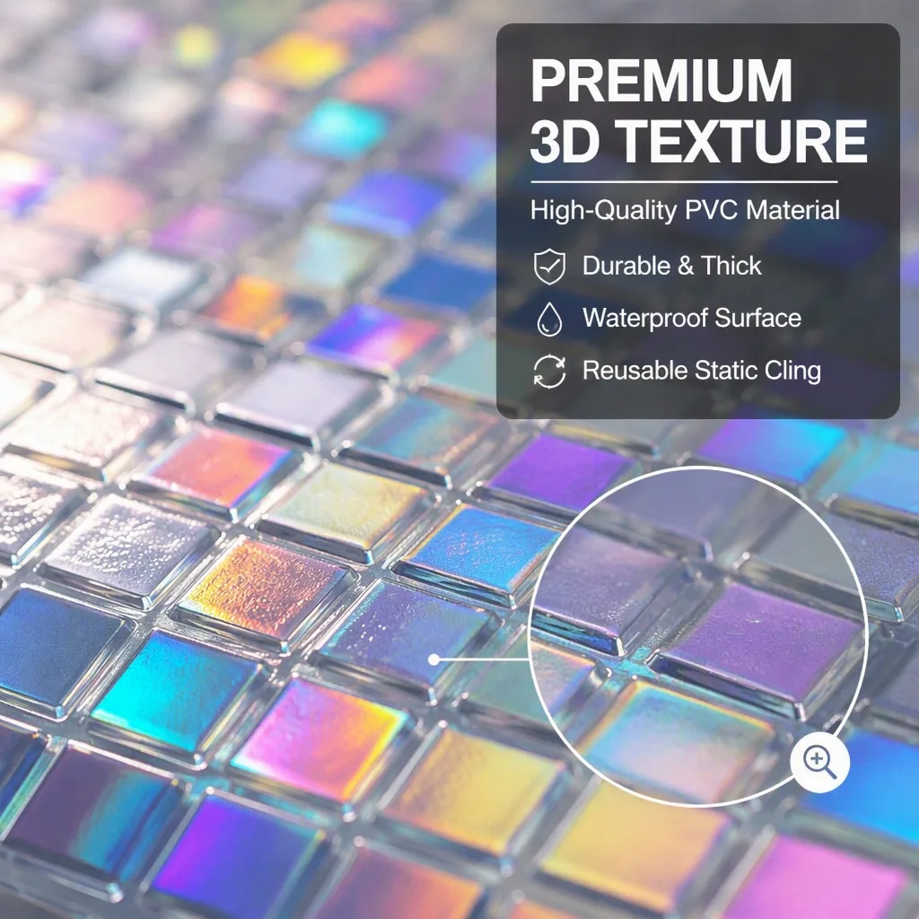 Laser Mosaic Rainbow Holographic Privacy Window Film Translucent Static Cling No Glue Removable for Home Office Bathroom Glass