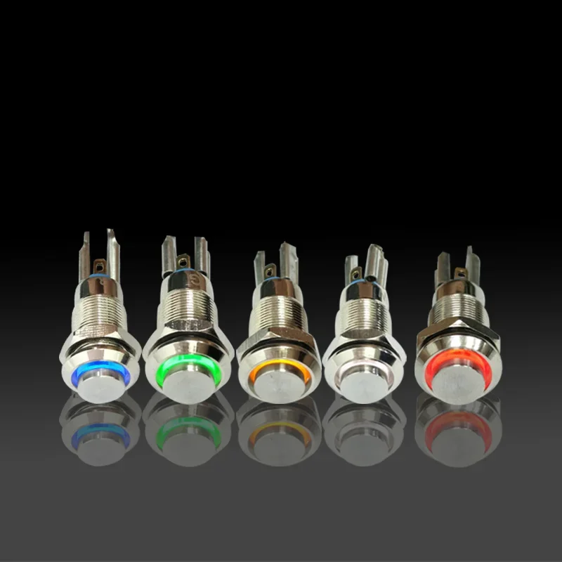 8mm metalowy przycisk ze wskaźnikiem LED samoresetujący chwilowy samoblokujący przełącznik zatrzaskowy 4 piny wysoka głowica 3v6v12v24v36v48v220v — zdjęcie 2