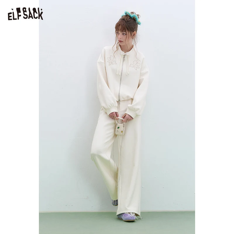 

ELFSACK 2025 Spring New Arrivals Neo-Chinese style long pants short jacket two-piece suit women's temperament casual tracksuit s