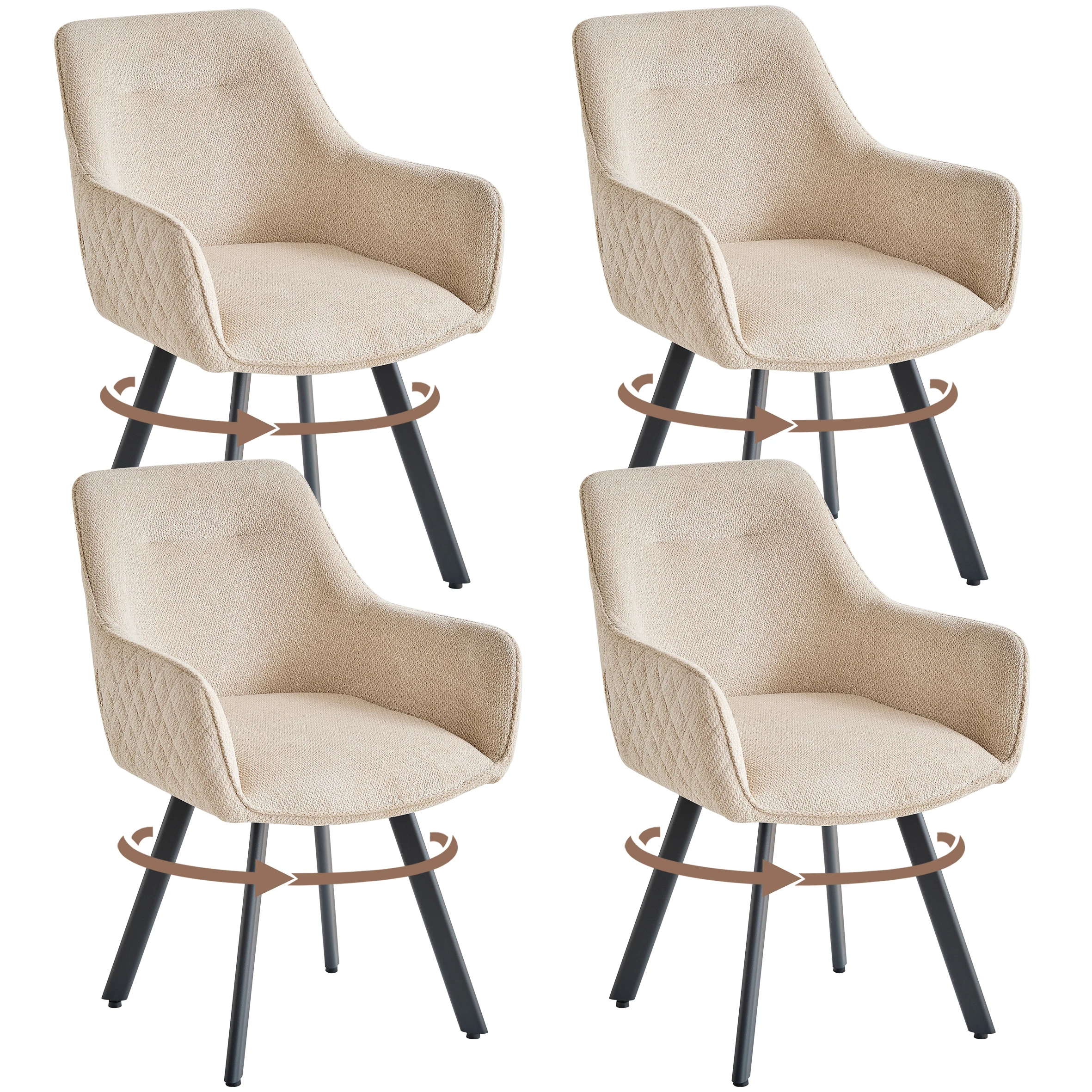 EGOONM 2/4/6 Stück Esszimmerstühle im modernen Stil, drehbare Esszimmerstühle mit Armlehne, gestepptem Leinenstoff, schwarzen Metallbeinen für die Küche