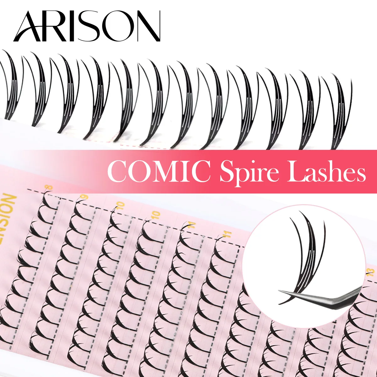 ARISON Comic Spire Premade Fan Lashes 8-15mm D Individual Eyelash Automatic Flowering Volume Eyelashes Extensions For Wholesale