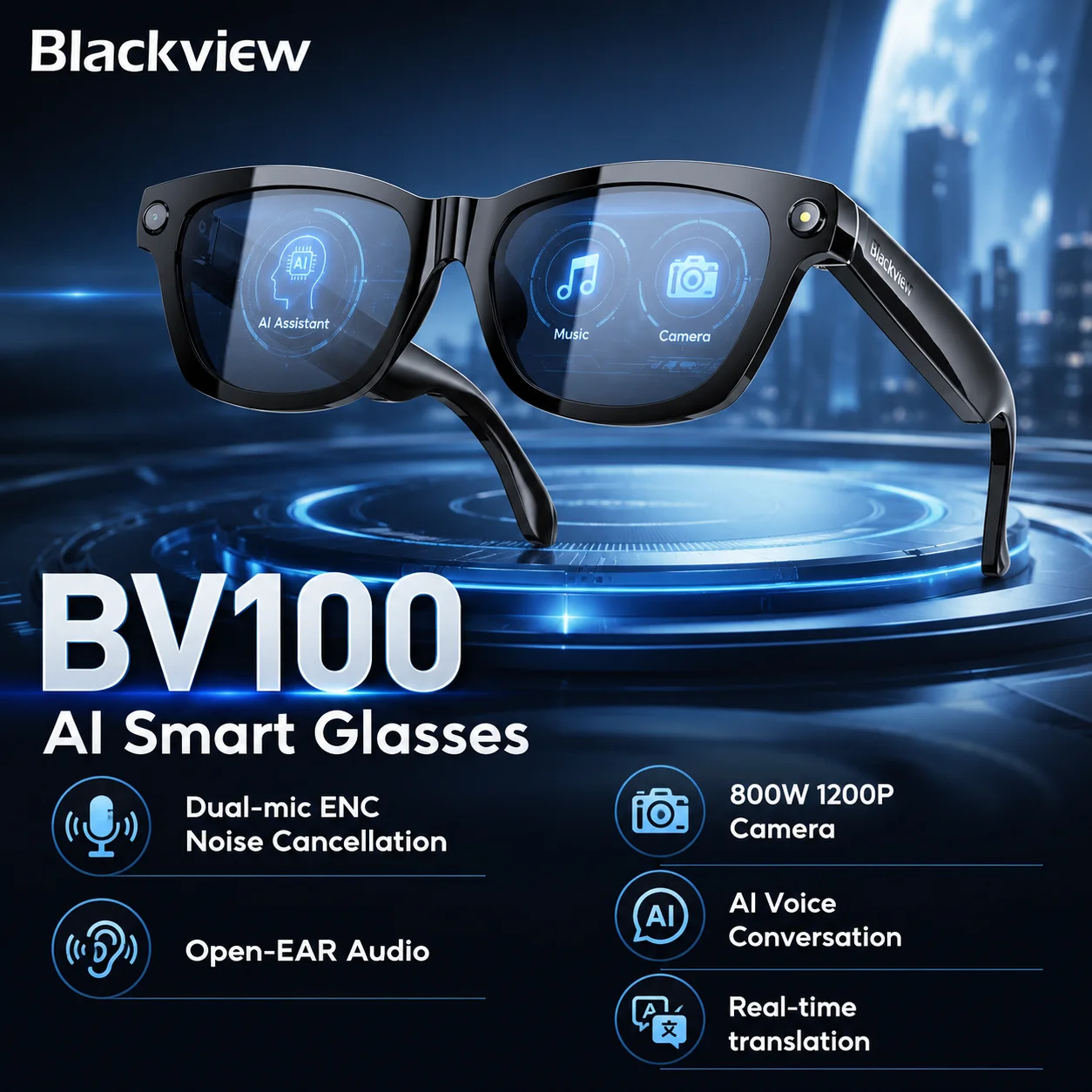 Blackview BV100 Smart Glasses, HD Camera,Bluetooth 5.4,220mAh