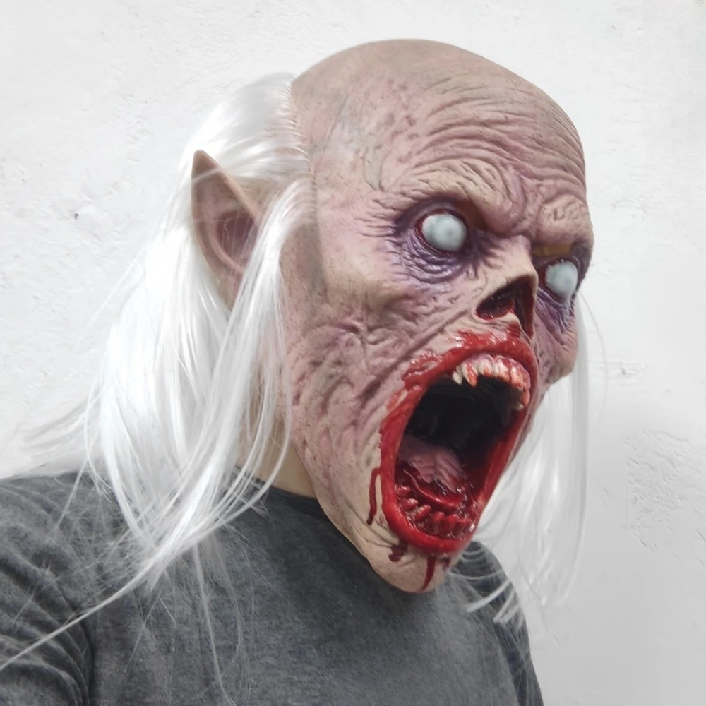 الرجل العجوز قناع مصاص دماء الرعب الوحش الدموي قناع هالوين كرنفال حفلة مخيف الكسالى زي غطاء رأس بيت الأشباح المزحة الدعامة