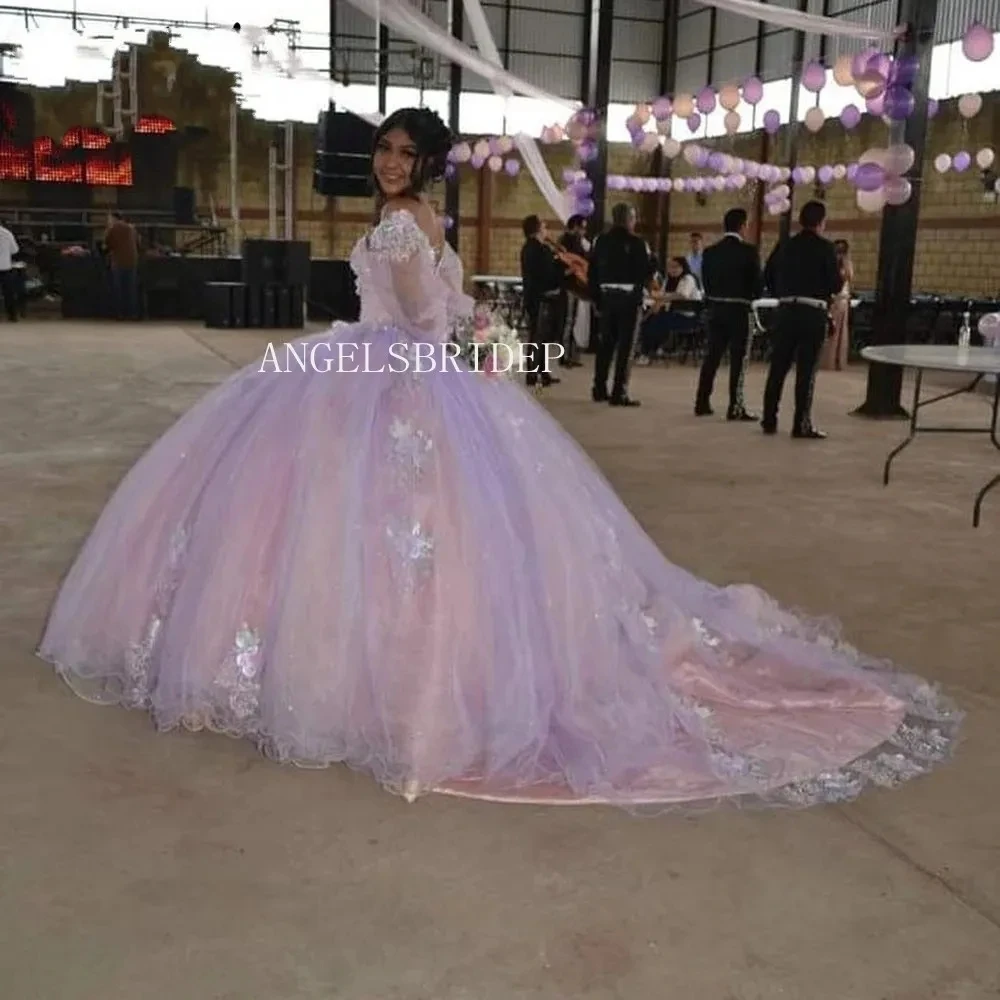 Angelsbridep Long Puff Sleeve Ball Gown Quinceanera Dress Vestidos De 15 Quinceañera Sweet 16 Girls Formal Occasion Dresses