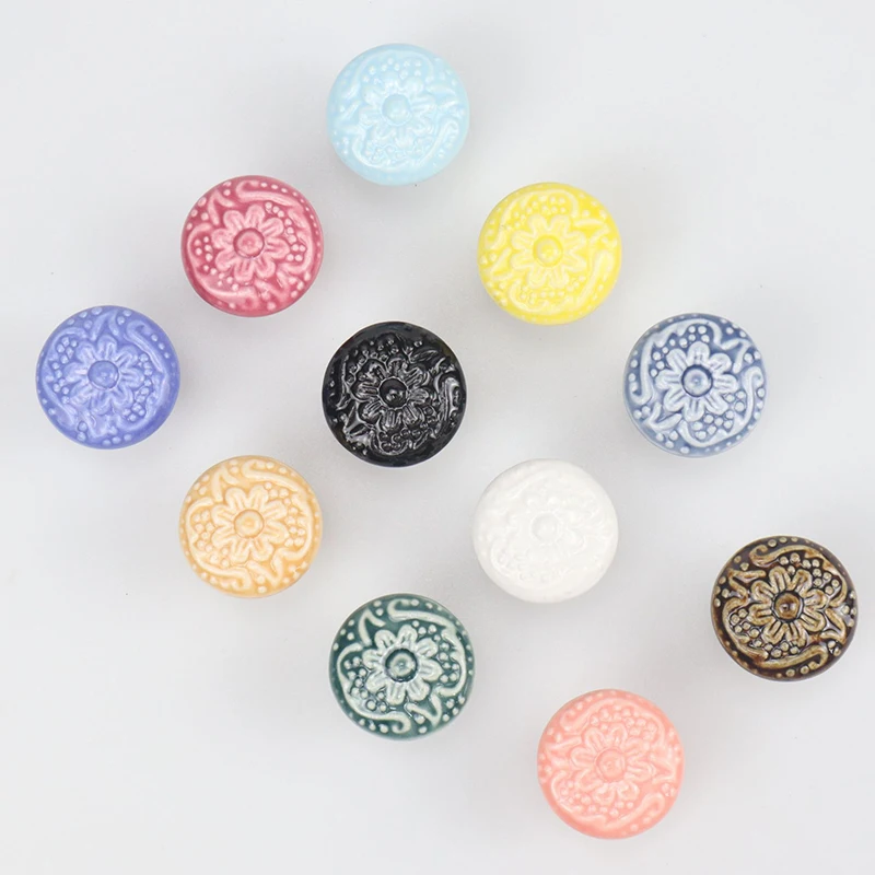 Vintage Ceramic Drawer Knob Cabinet Handle Cupboard Door Pull  Blossom Relief Handle Retro Round Knobs