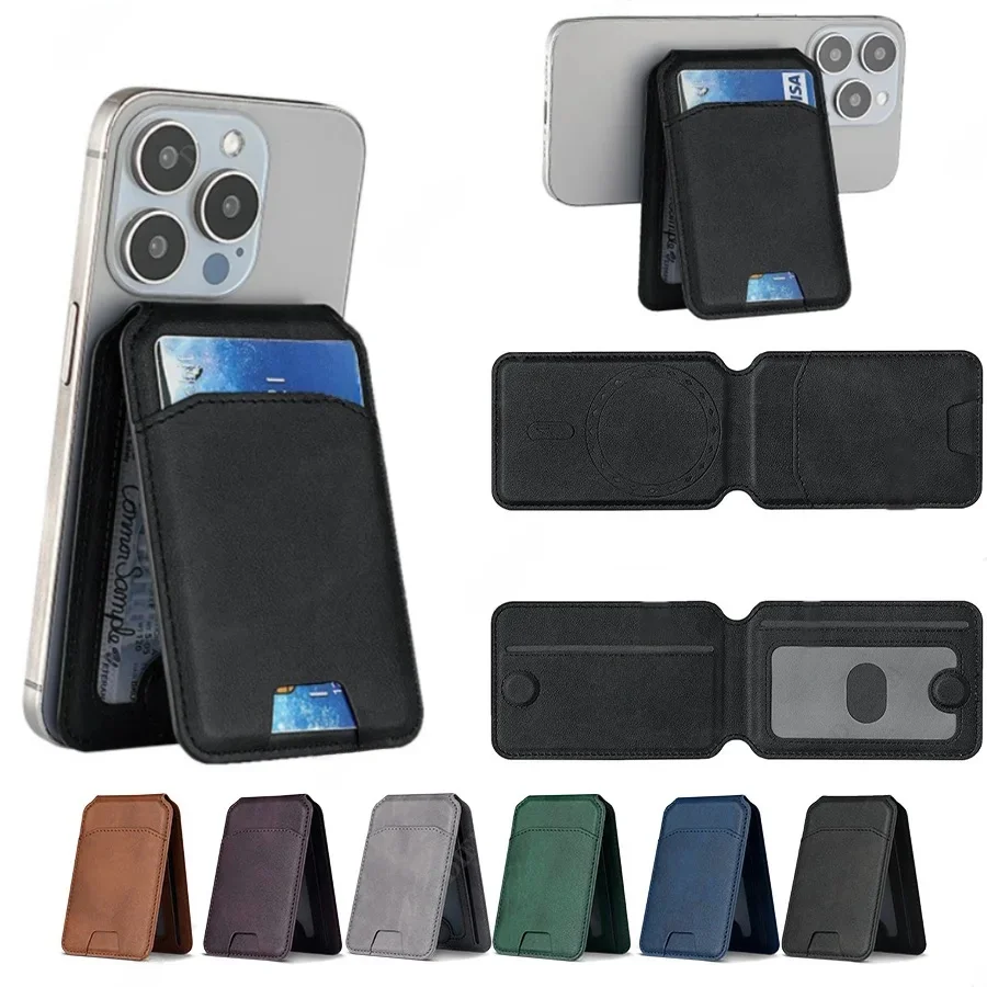 Magsafe Card Wallet Phone Stand PU Leather Magnetic Card Holder Phone Cases Bracket Stand with Kickstand for IPhone 13/14/15/16 — zdjęcie 2