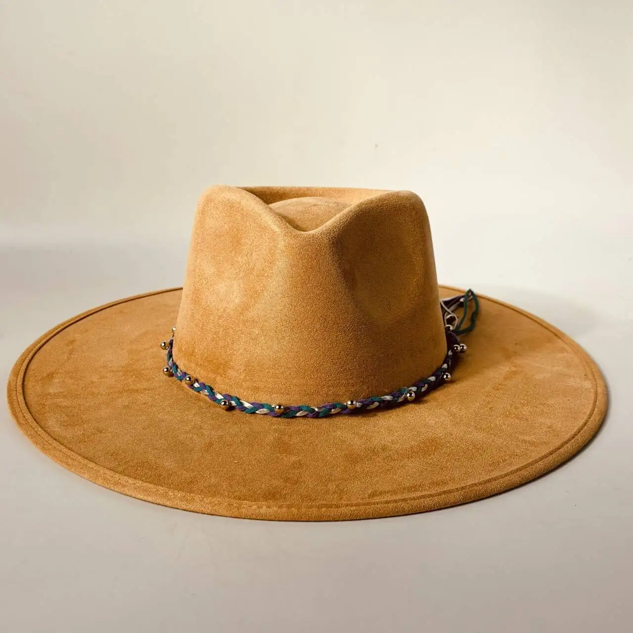 

Velvet teardrop-shaped felt hat, decorated with colorful braided cord, classic church hat, wide-brimmed hats